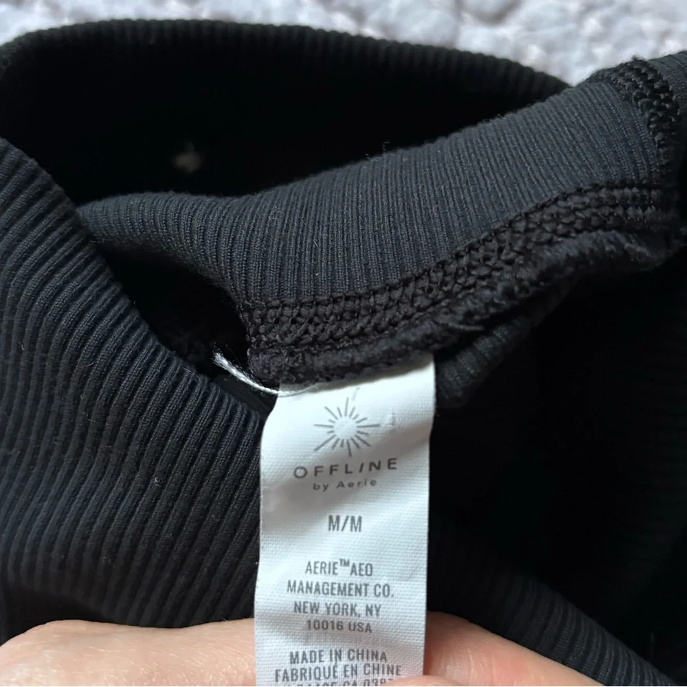 Aerie Offline Lace Up Ribbed Black Leggings Medium - Picture 7 of 8